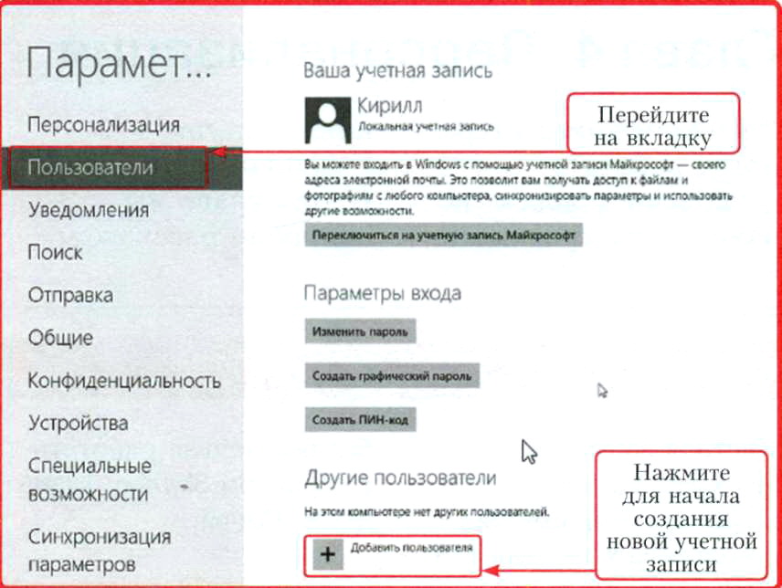 Вкладка пользователи Windows 8