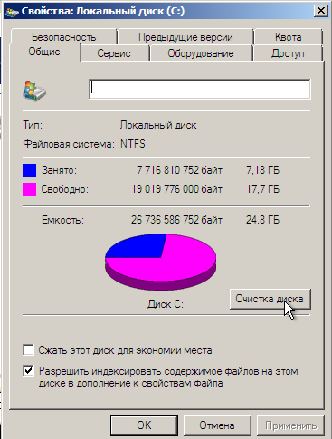 Очистка диска Windows 7