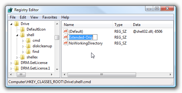 Редактор реестра Vista