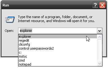 Меню Выполнить