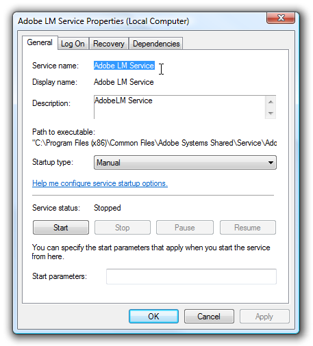 Свойства службы