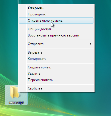Открыть окно команд Vista